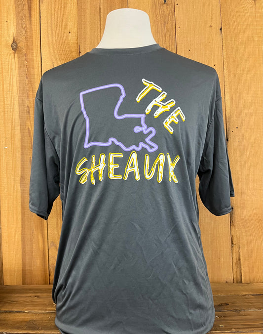 THE SHEAUX LOGO PERFORMANCE TEE-GREY